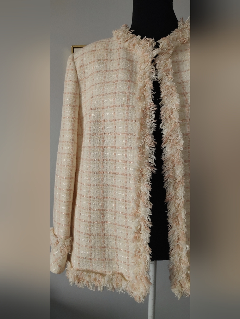 Tweed Blazer Cream  Women Open-Front Jacket - Picture 8 of 12